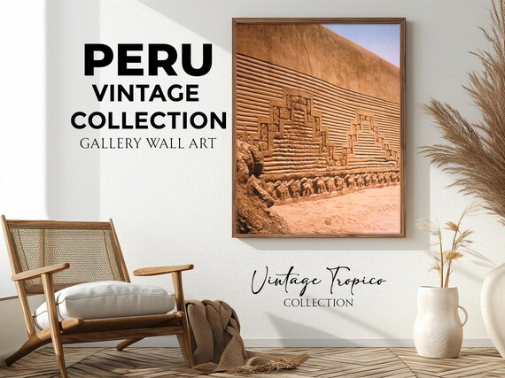Chimu Adobe Ruins Carved Relief Wall Geometric Frieze Vintage Poster