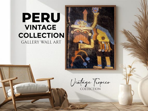 Ancient Peruvian Textile Art Print Vintage Pre Columbian Tapestry Andean Mythological Figure Museum Inspired Wall Decor Art Lover Gift