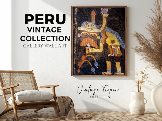 Ancient Peruvian Textile Mythological Figure Tapestry Vintage Poster