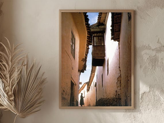 Colonial Cusco Street Scene Vintage Colonial Architecture Print Rustic Travel Photography Wall Art Gift For Home Office Decor Peru Lover