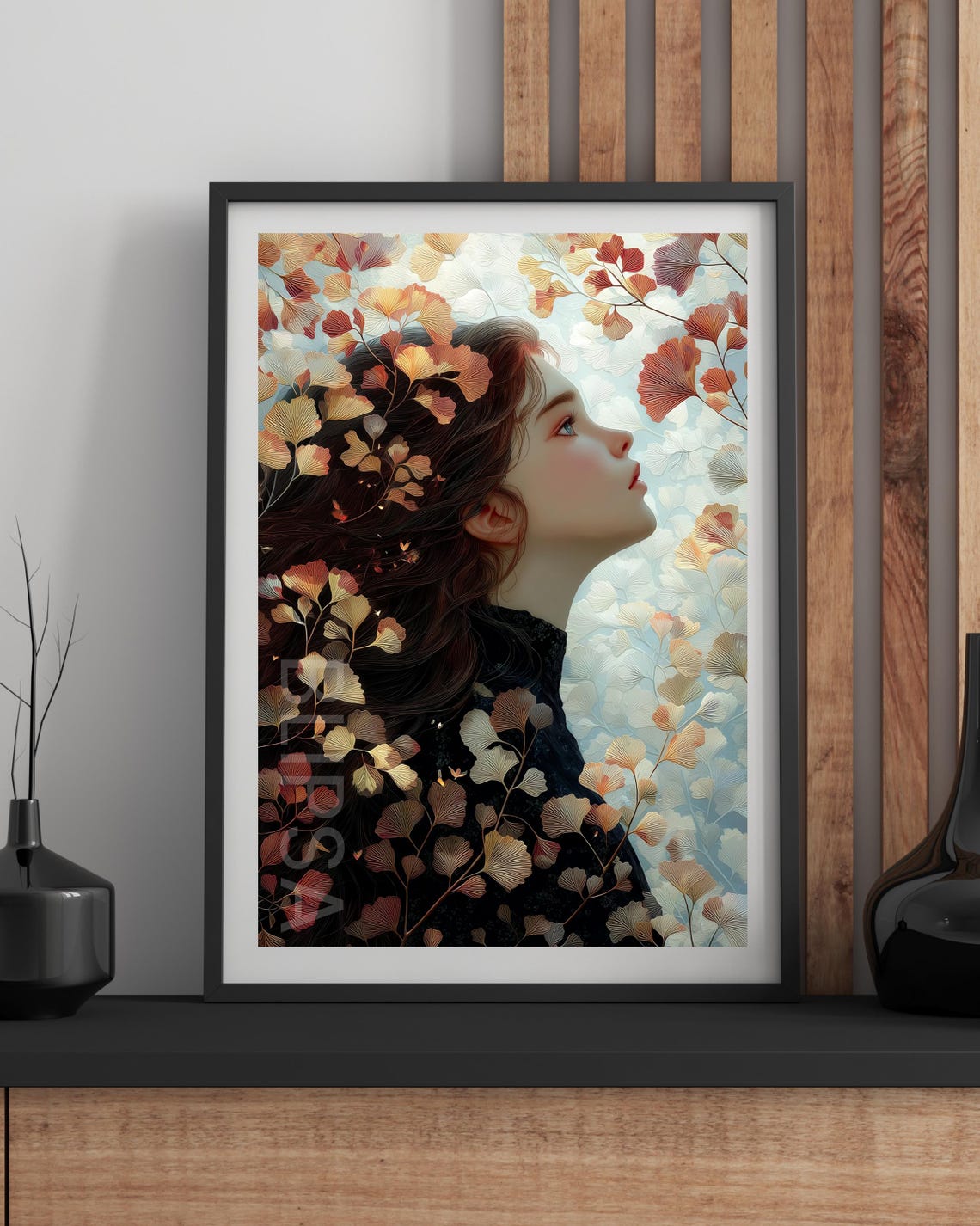Nature Goddess Among Autumn Ginkgo Leaves Dreamy Portrait Poster