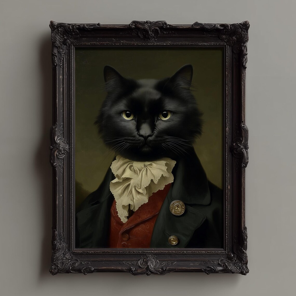 Gothic Black Cat Portrait Victorian Gentleman Dark Academia Print