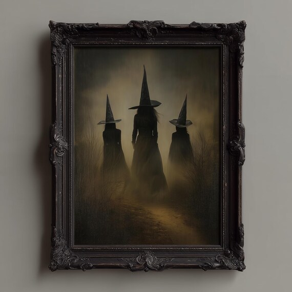 Three Witches In Misty Fog Dark Gothic Witch Coven Art Poster