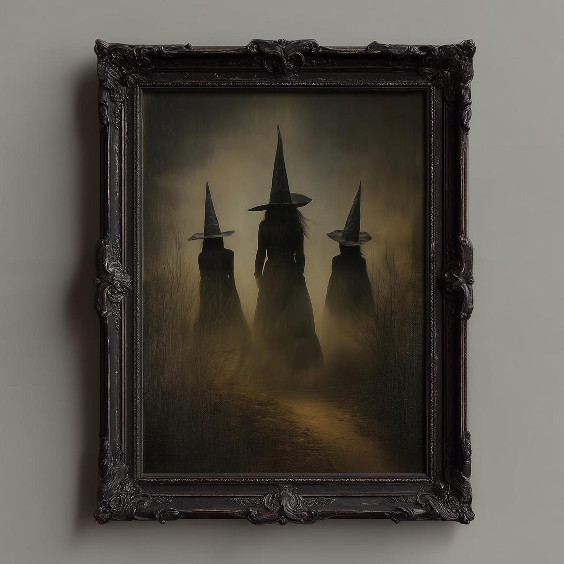Three Witches In Misty Fog Dark Gothic Witch Coven Art Poster