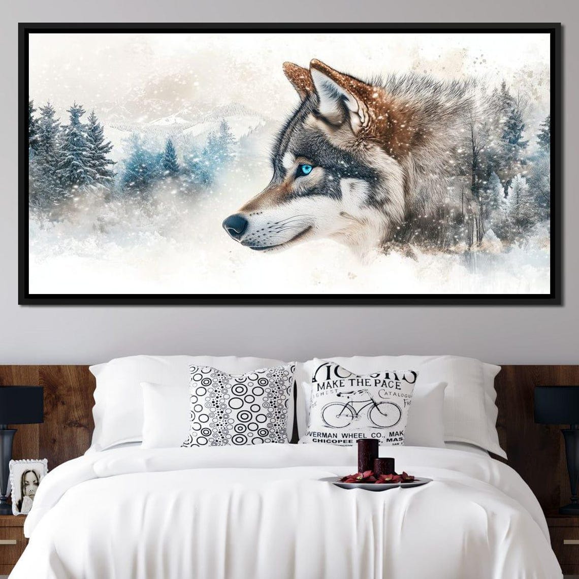 Wolf Profile Blue Eye Snowy Pine Double Exposure Wildlife Wall Art - Image 3