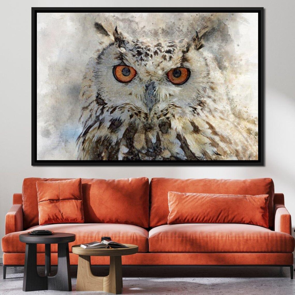 Eurasian Owl Close Up Intense Orange Eyes Wildlife Photography Poster