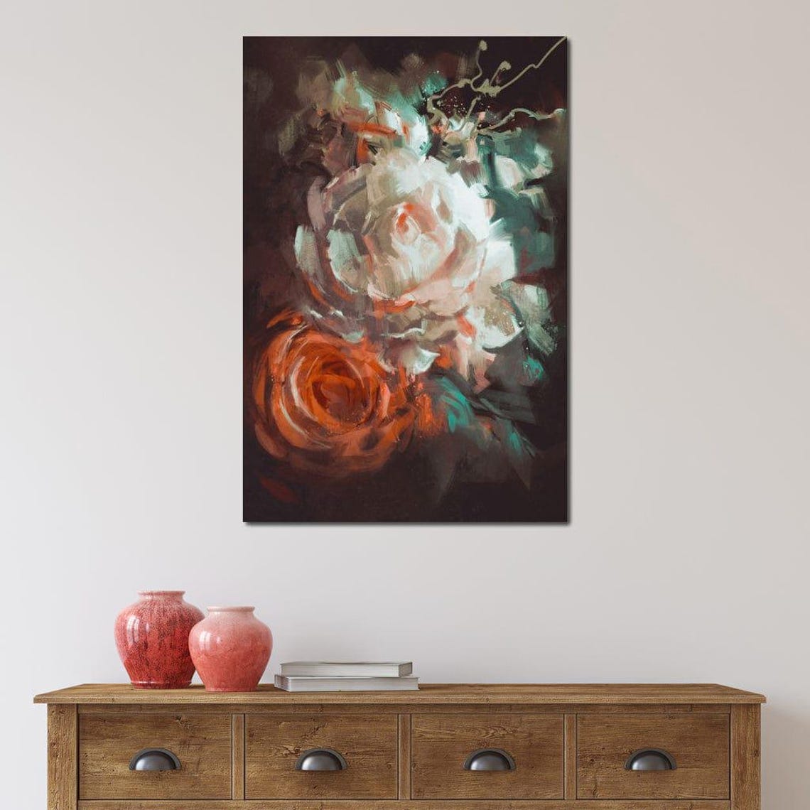 White Orange Roses Dark Moisture Impressionist Floral Poster - Image 4