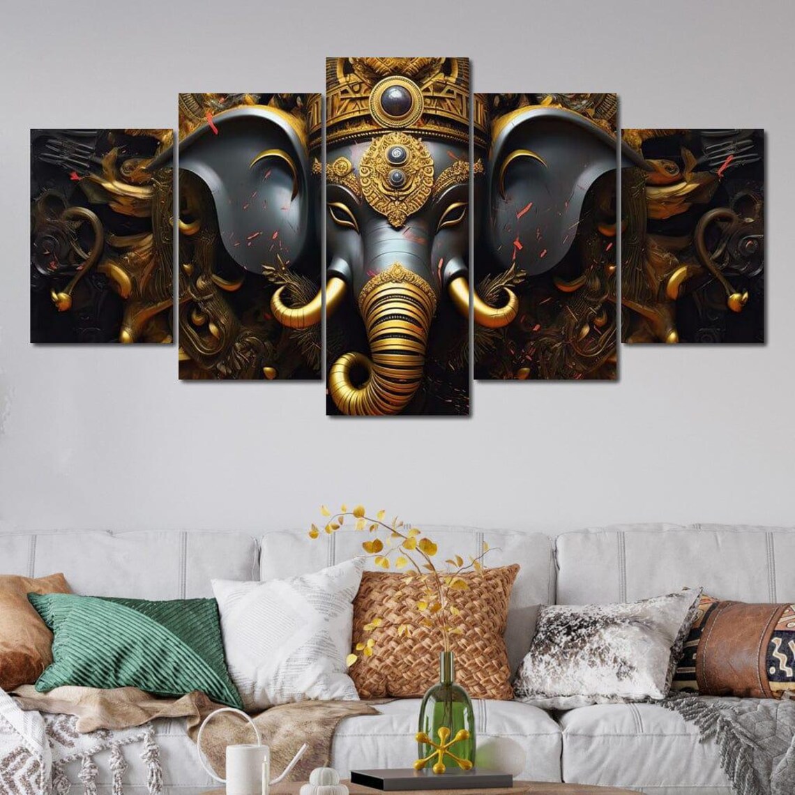 Black And Gold Lord Ganesha Ornate Crown Hindu Deity Spiritual Wall Art Poster - Image 3