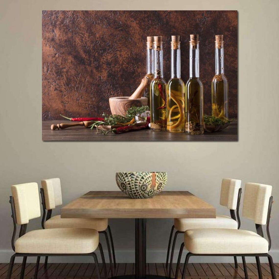 Rustic Olive Oil Bottles, Culinary Kitchen Art Print - Image 2