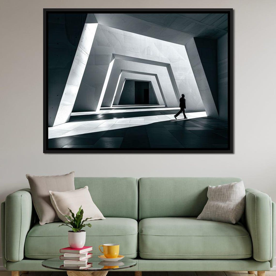 Geometric Passage Of Solitude Modern Geometric Art Minimalist Black White Home Decor Architectural By Nichecanvas - Image 3