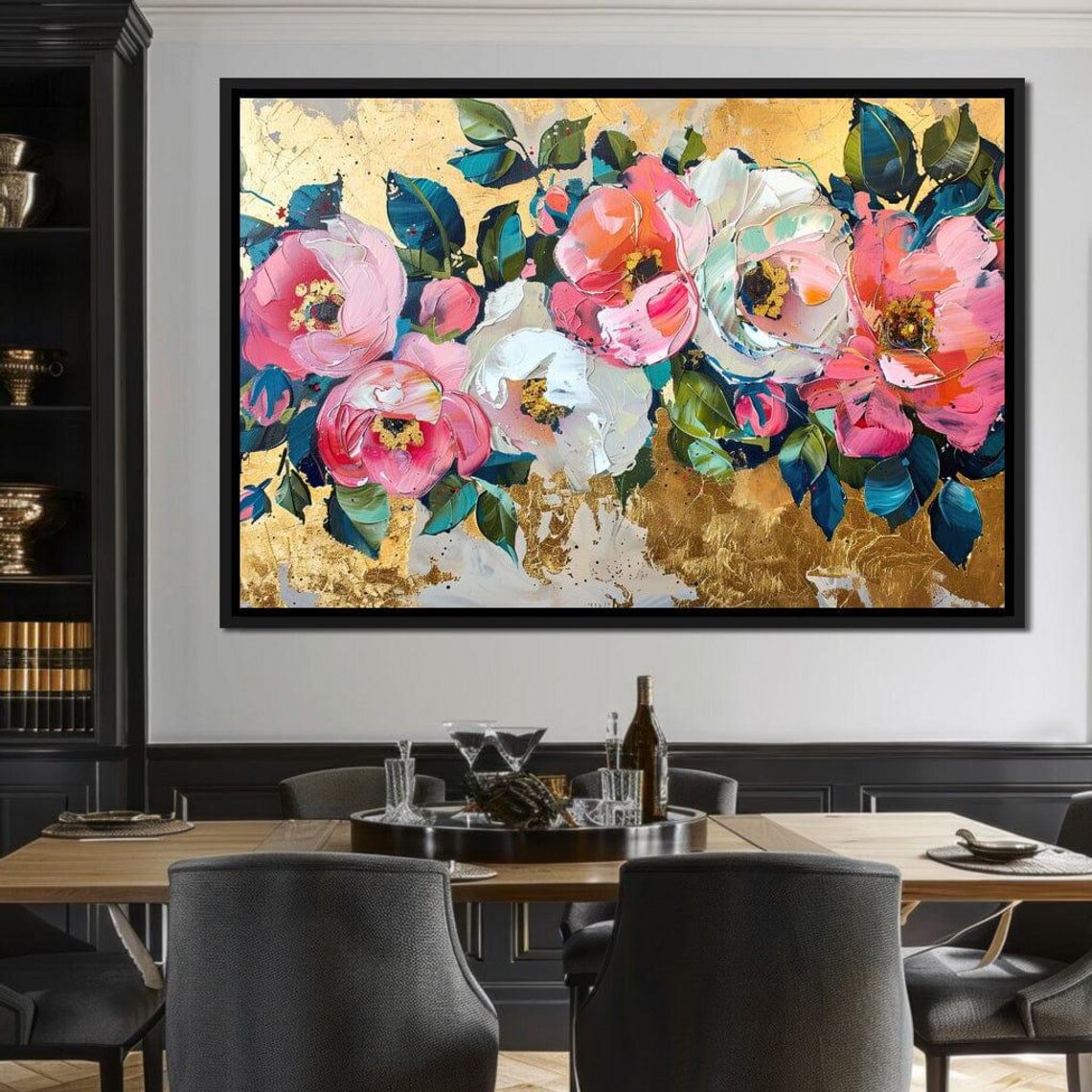 Pink Coral White Peonies Flowers Gold Leaf Background Floral Poster
