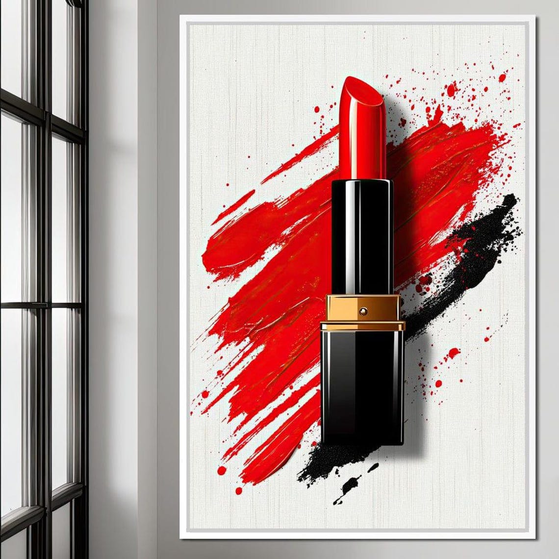 Lipstick Essence Bold Expression Vibrant Modern Wall Art Beauty Home Decor Red Black By Nichecanvas - Image 2
