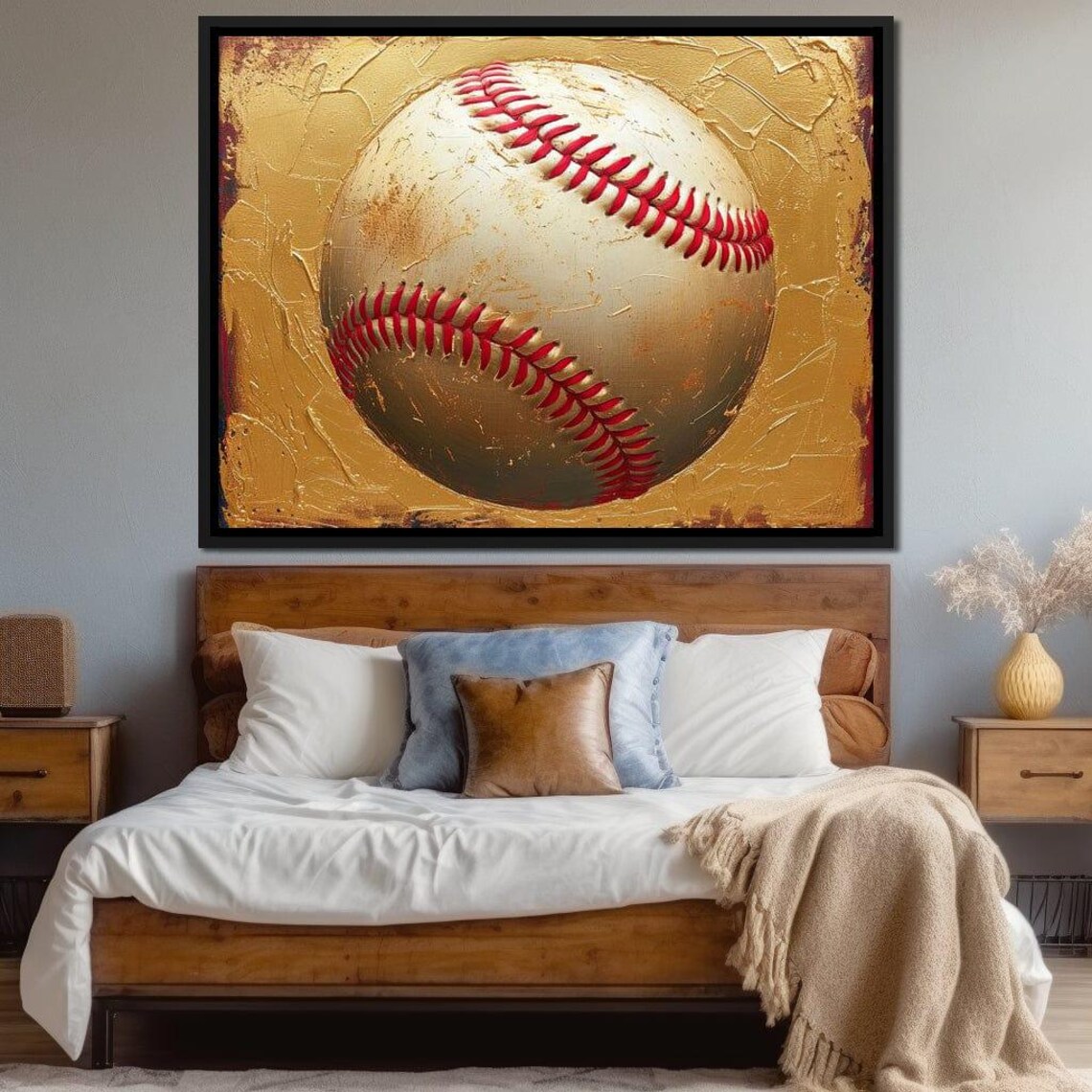 Golden Baseball Red Stitching Textured Gold Sports Art Wall Poster - Image 4