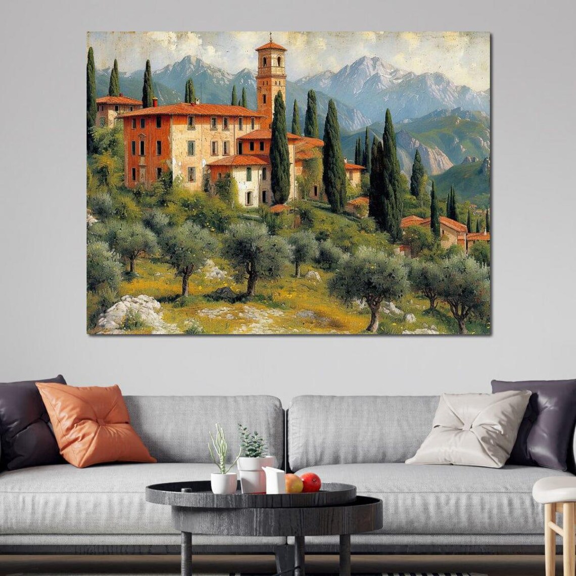 Tuscan Villa Hillside Terracotta Roofs Bell Tower Cypress Italy Poster - Image 2