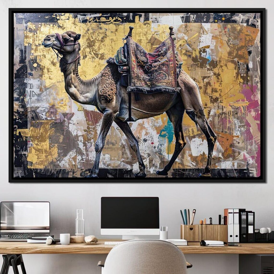 Majestic Camel Golden Journey Ornate Saddle Desert Inspired Wall Print