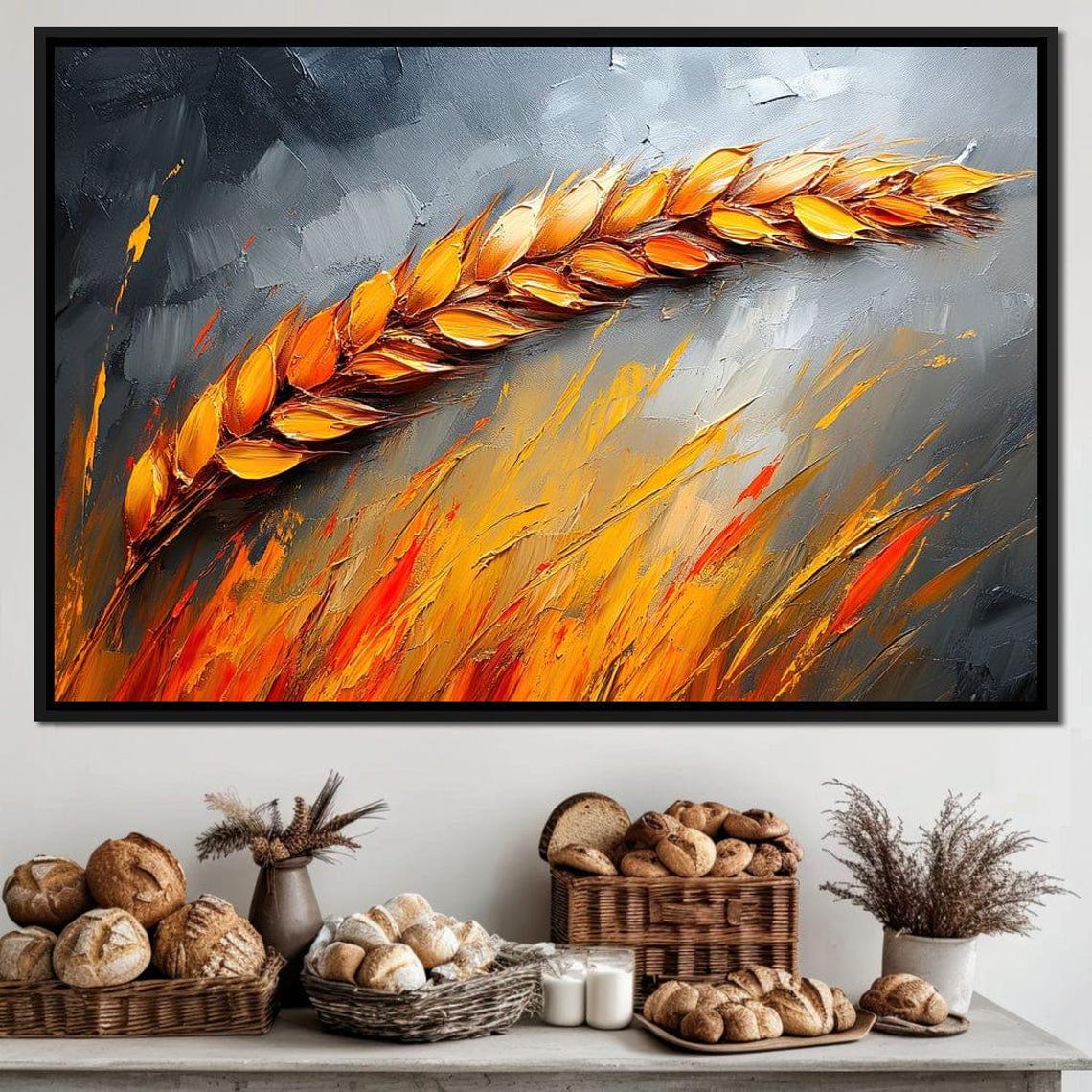 Golden Wheat Ear Orange Strokes Gray Abstract Harvest Nature Poster - Image 4
