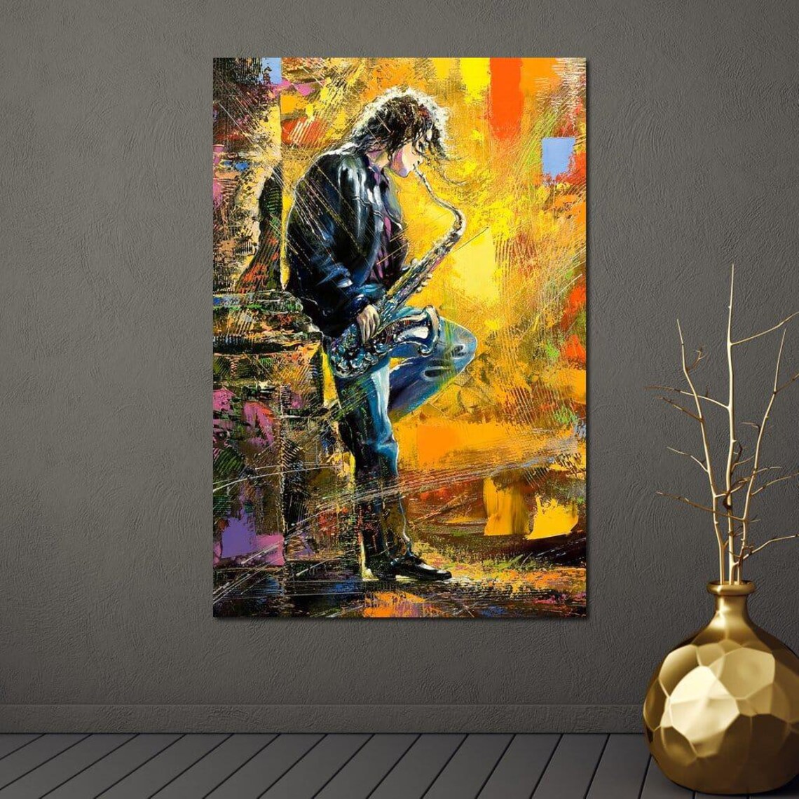 Saxophone Player Jazz Musician Art Colorful Impressionist Music Wall Poster - Image 2