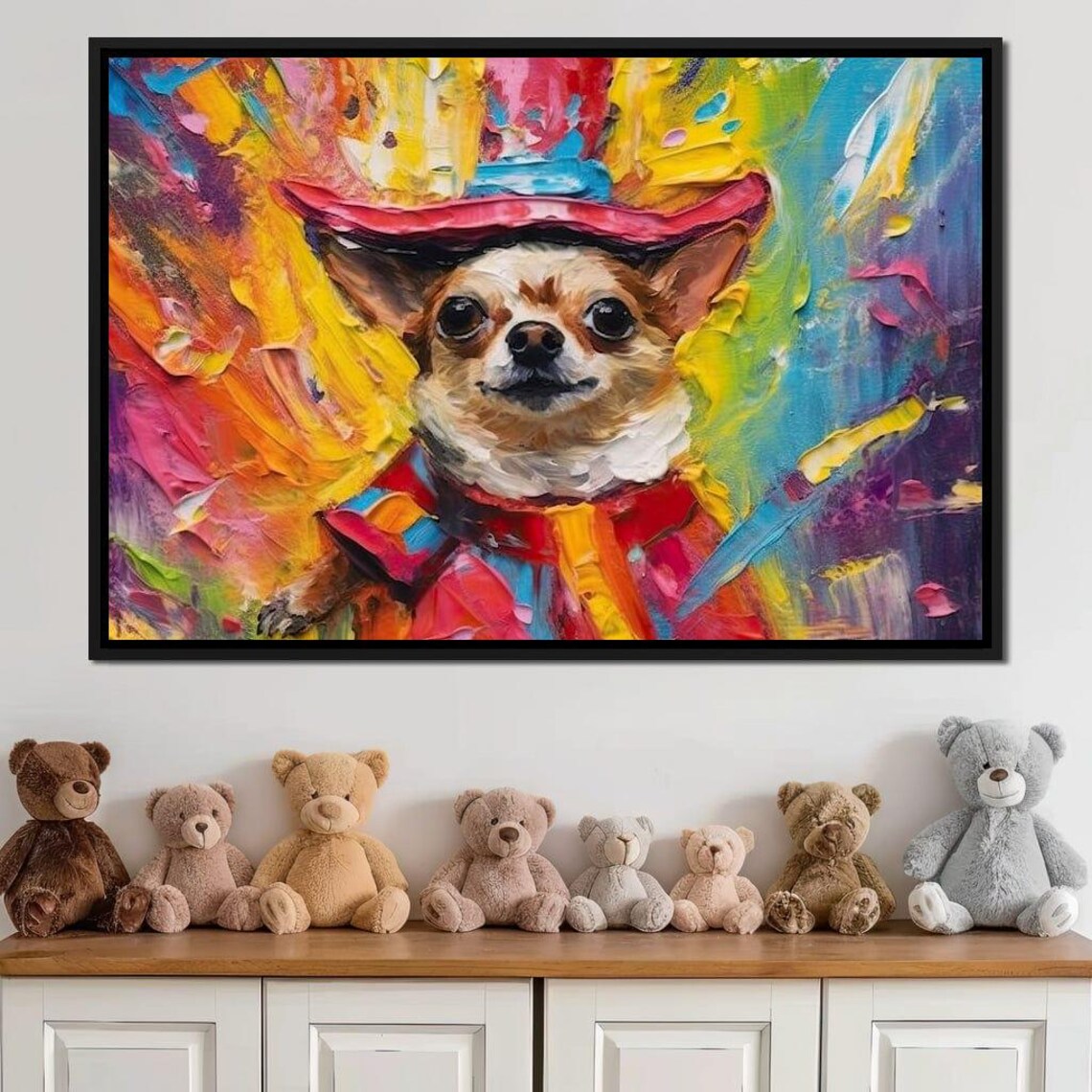 Playful Chihuahua Top Hat Colorful Pop Art Dog Painting Wall Poster - Image 3