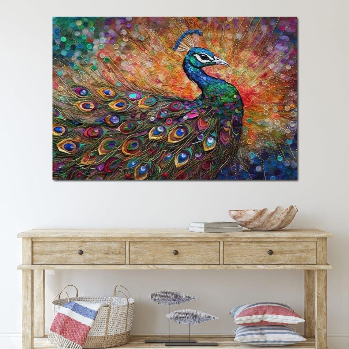 Peacock Jewel Tone Mosaic Tail Golden Sunburst Colorful Art Print - Image 4