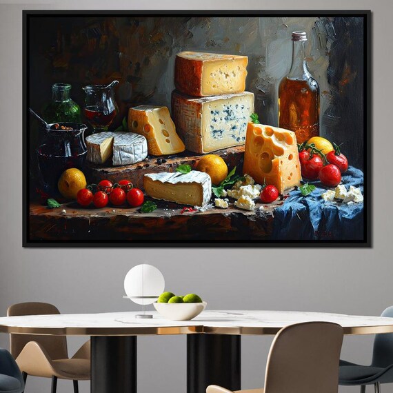Rustic Cheese Board Wine Tomatoes Classic Still Life Kitchen Art Poster