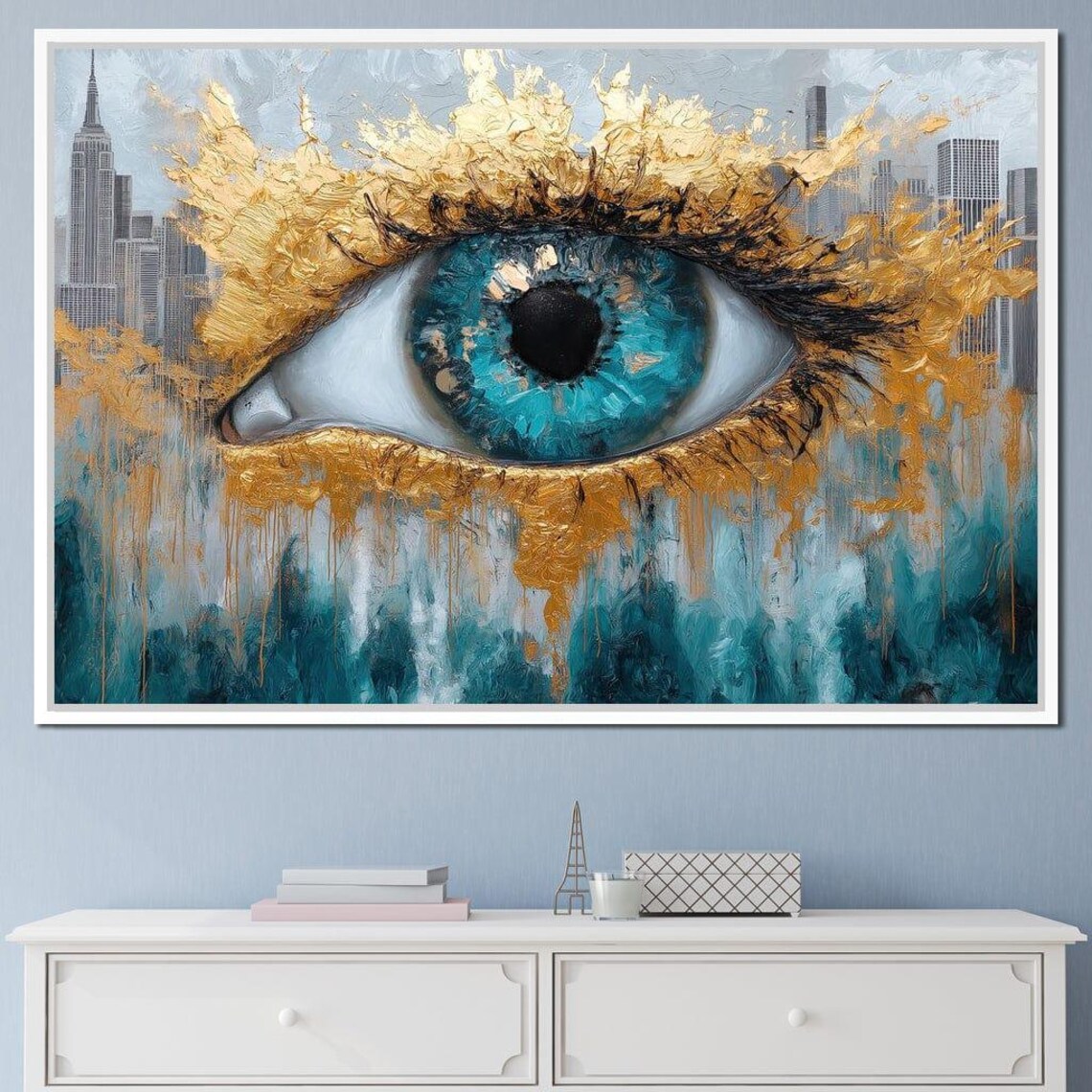 Golden Skyline Reflection, Modern Home Decor - Image 3