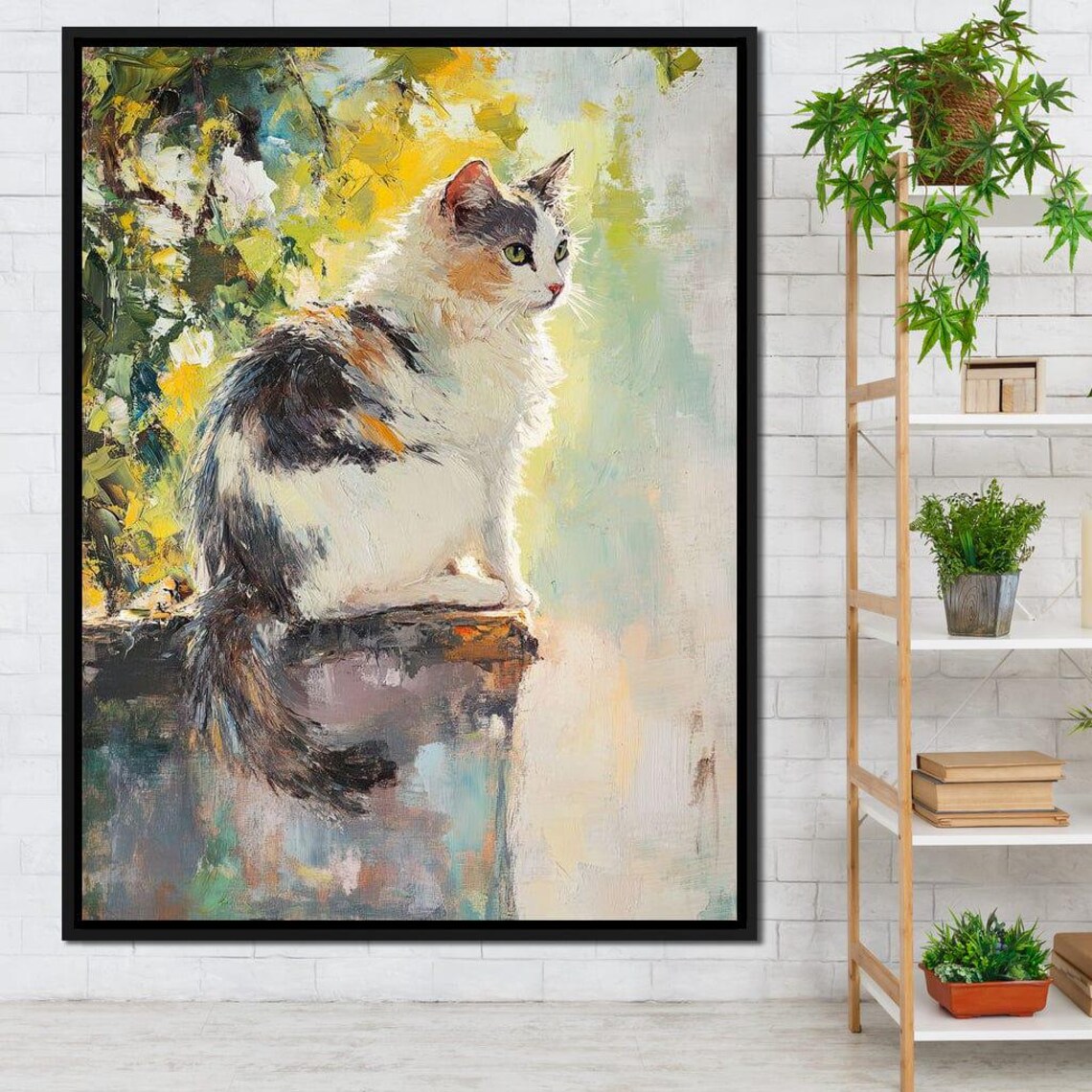 Calico Cat Sunlight Impressionist Painting Garden Sitting Feline Art Poster - Image 3