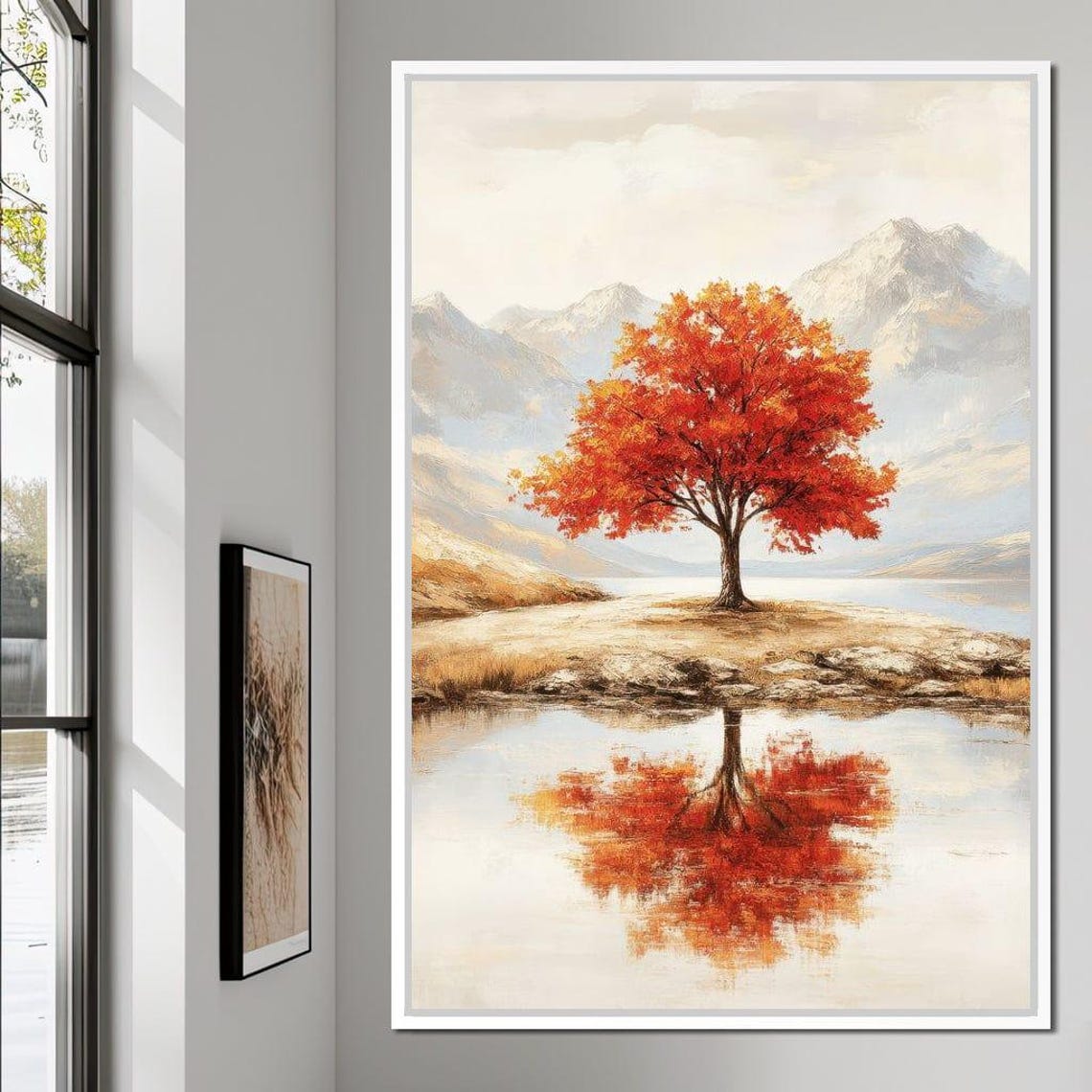 Fiery Autumn Tree Reflected In Still Mountain Lake Fall Scenery Poster - Image 3