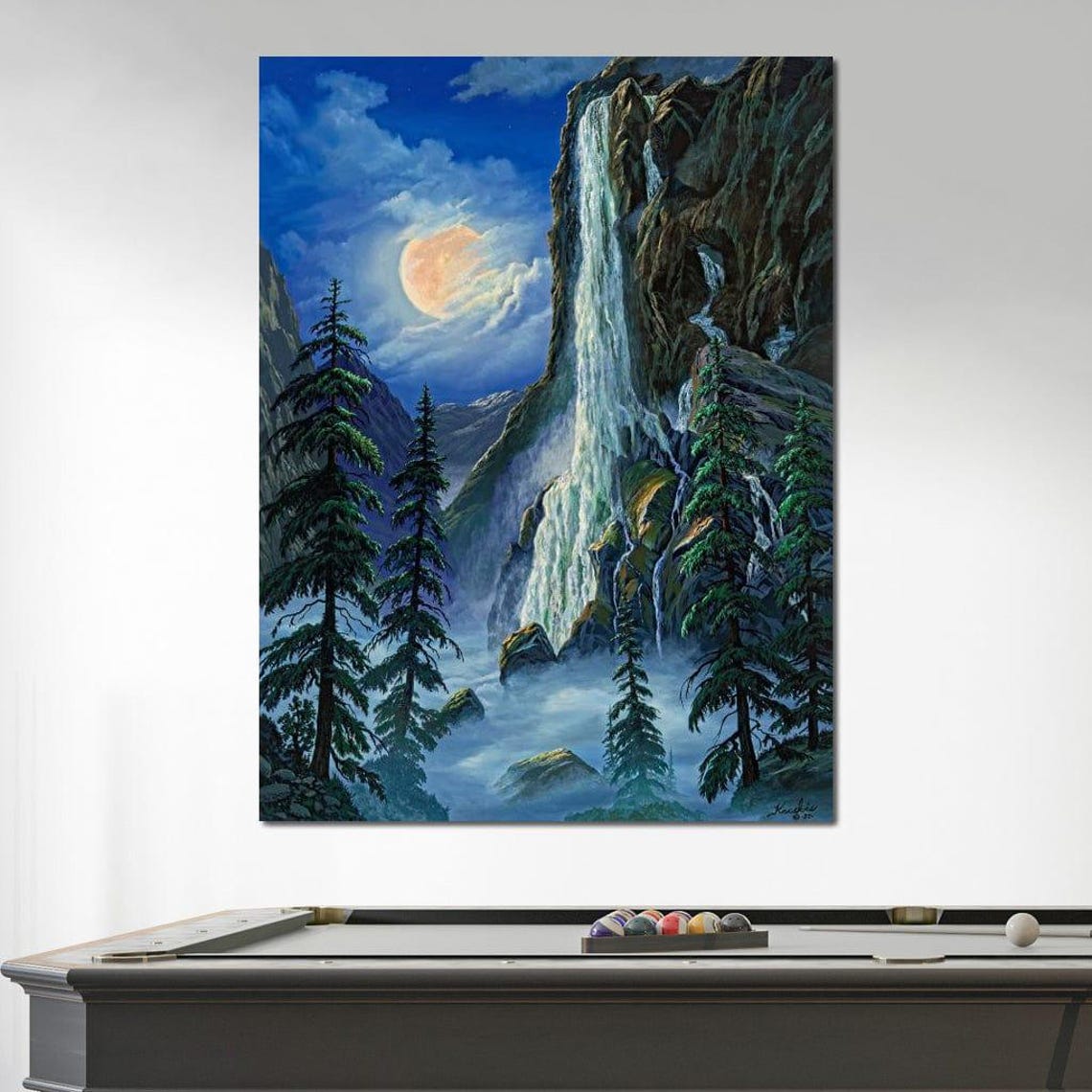 Moonlight Waterfall Frank Kecskes Nature Wall Art Nighttime Landscape Home Decor Art Print By Nichecanvas - Image 3