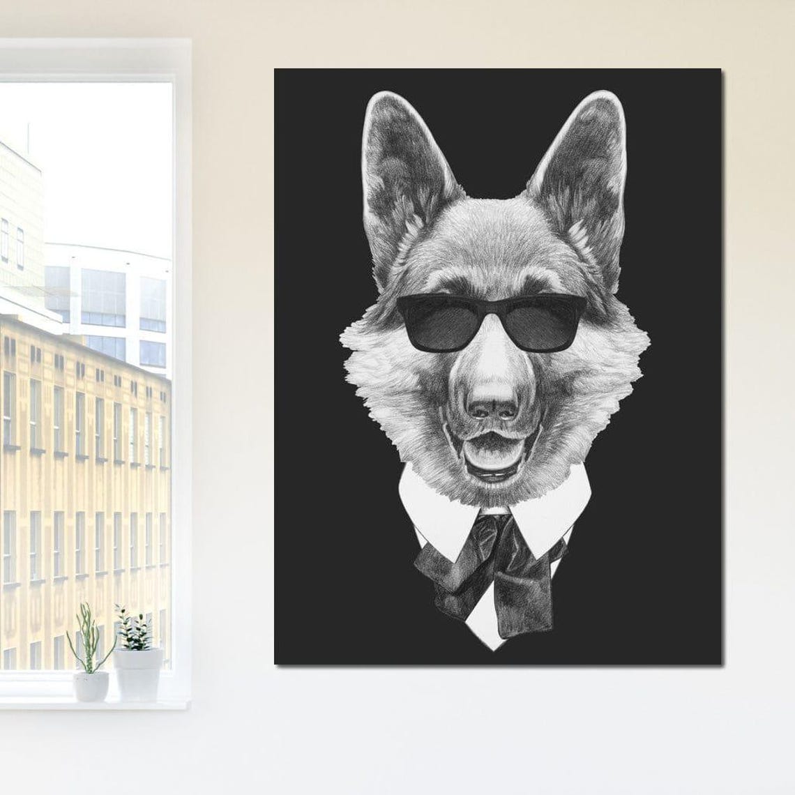Dressed Up German Shepherd Sunglasses Suit Funny Cool Dog Portrait Art - Image 4