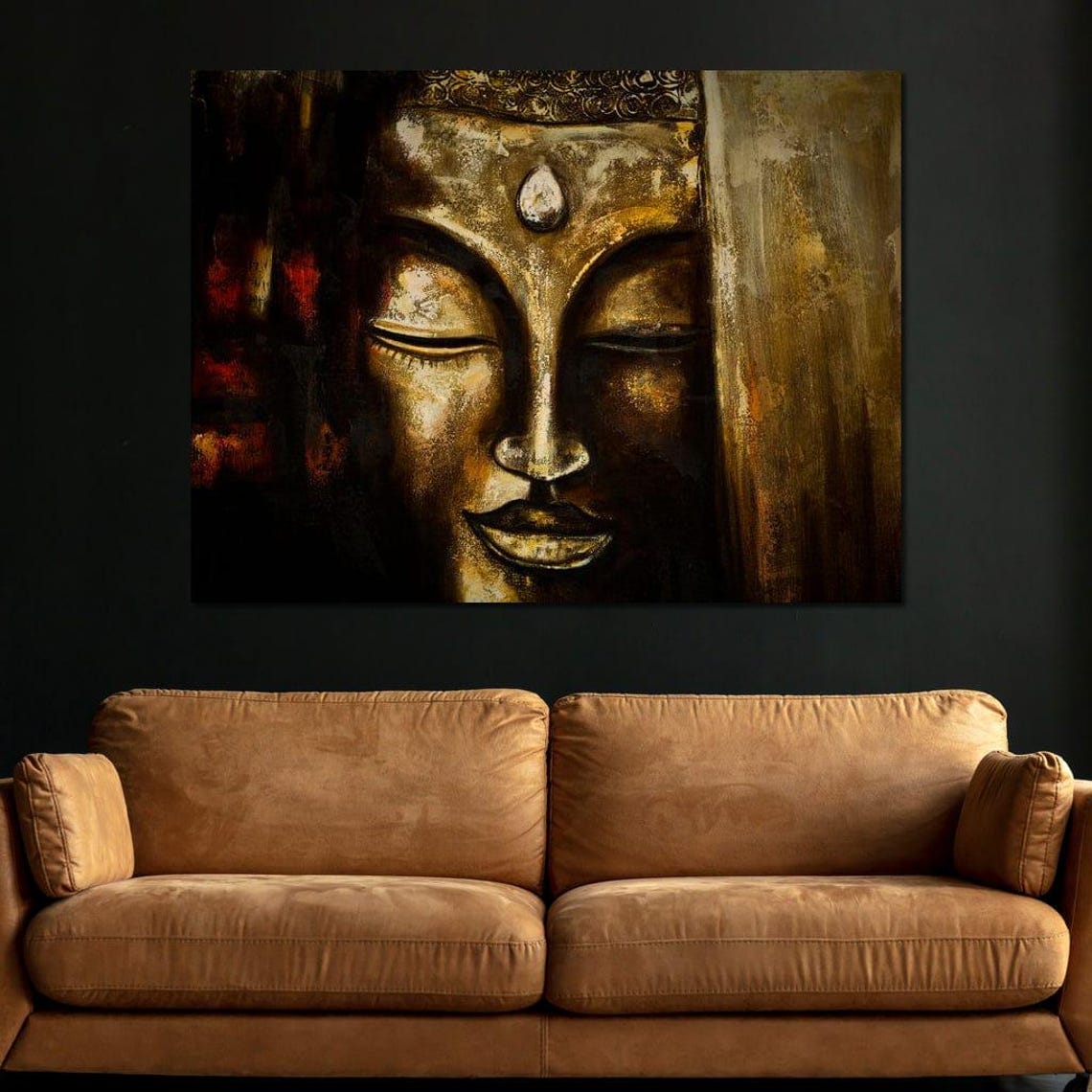 Serene Golden Buddha Face Meditation Zen Tranquil Wall Decor Poster - Image 3