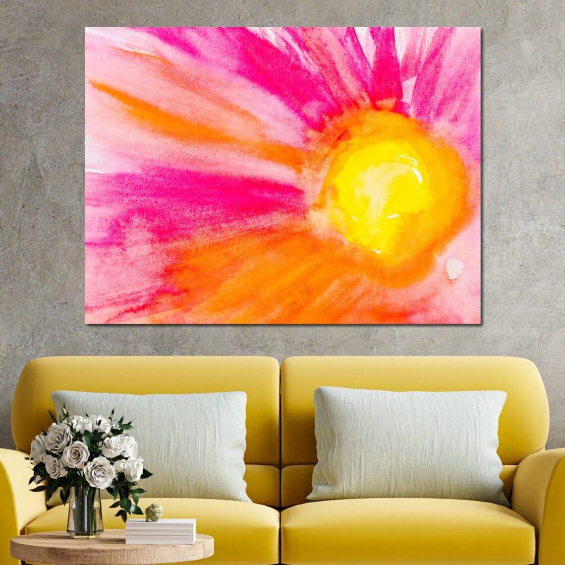 Pink Orange Watercolor Flower Sunburst Petals Bright Floral Art Poster - Image 4