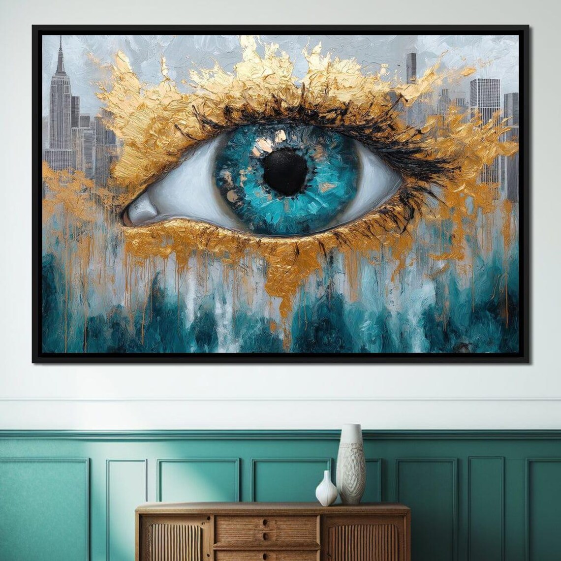 Golden Skyline Reflection, Modern Home Decor