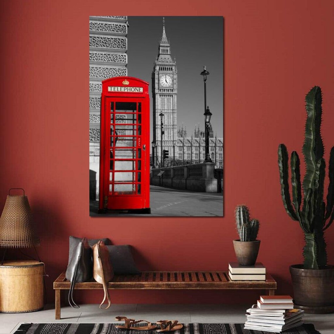 Red London Telephone Box With Big Ben Selective Color City Art Poster - Image 4