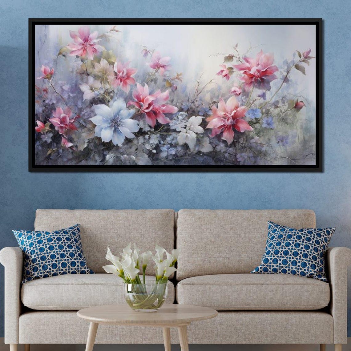 Delicate Pink Blossom Watercolor Five Panel Floral Wall Art Poster - Image 2