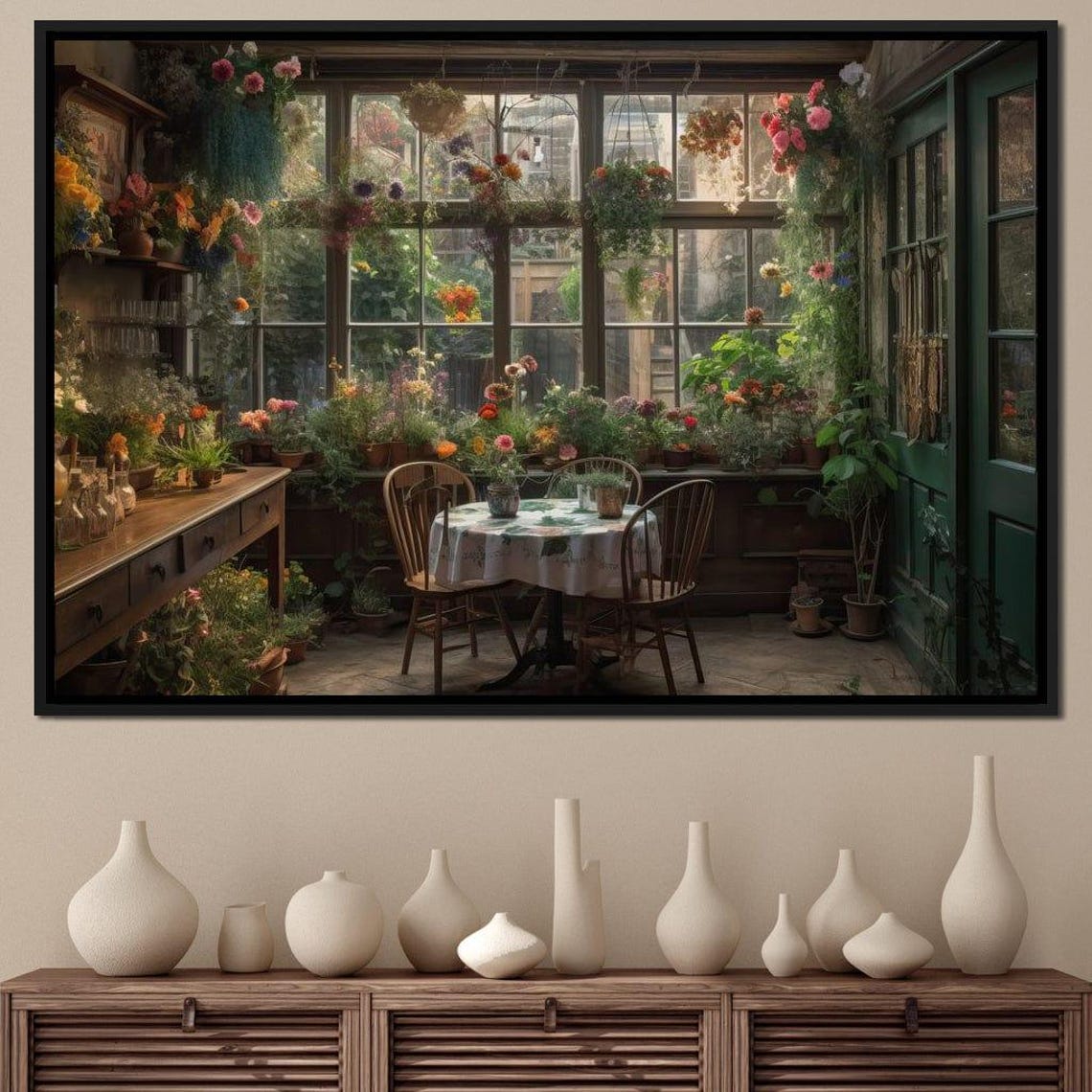 Indoor Botanical Greenhouse Sunroom Lush Plants Cozy Interior Poster