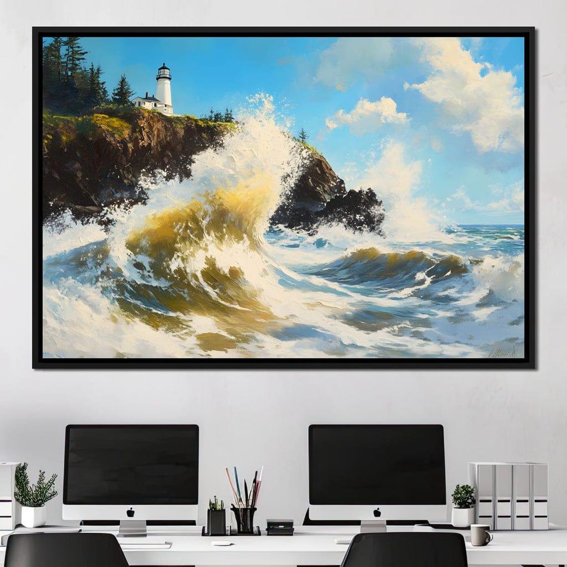 Crashing Waves Against a Cliffside Lighthouse Dramatic Coastal Poster - Image 3