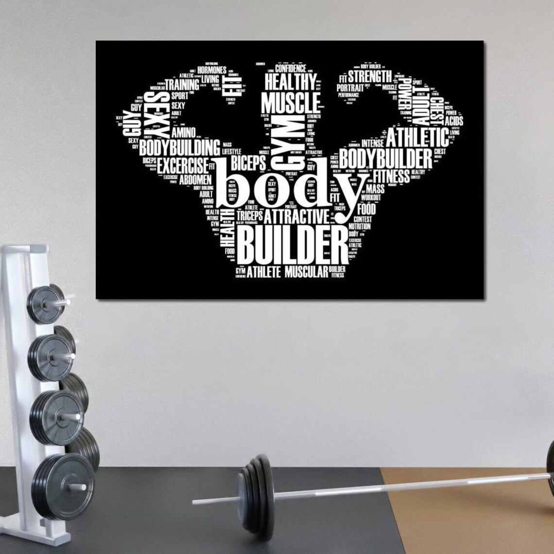 Bodybuilder Muscle Arm Word Cloud Gym Motivation Black White Fitness Wall Poster - Image 3
