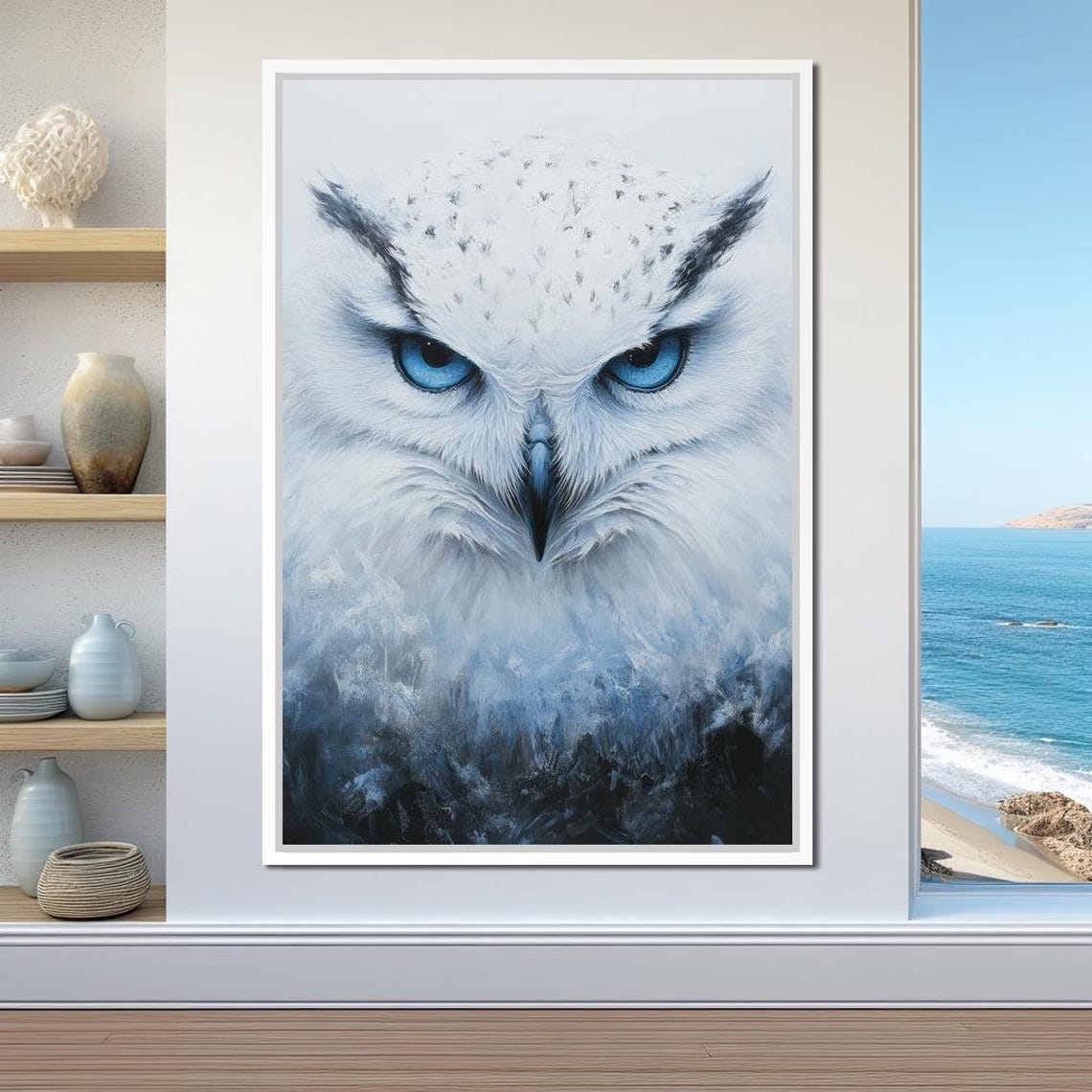 White Owl With Piercing Blue Eyes Winter Wildlife Portrait Poster