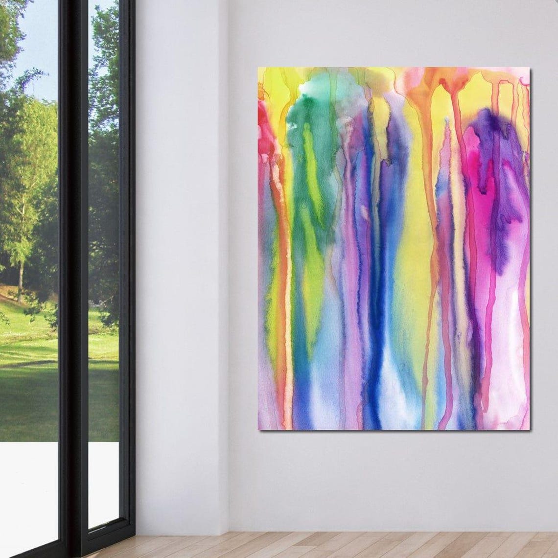 Rainbow Watercolor Drip Stripes Vertical Abstract Wall Art Poster - Image 4