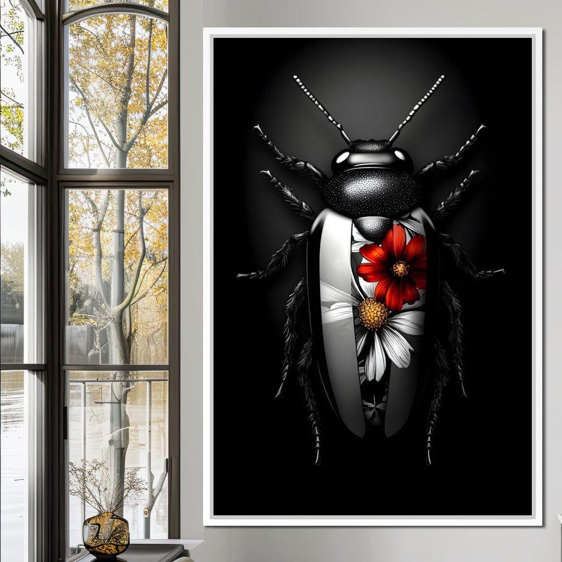Petals And Velvet Wings Insect Art Nature Decor Black White With Red Home Decor Botanical Print By Nichecanvas - Image 3