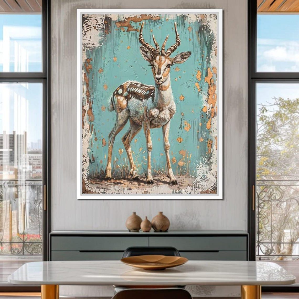 Antelope On Turquoise Distressed Rustic Boho Nature Animal Art Poster - Image 3