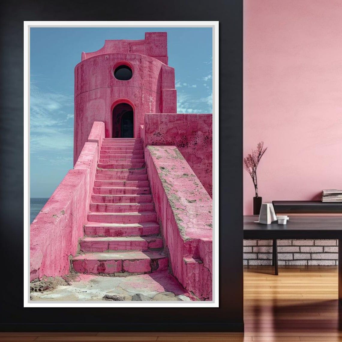 Fuchsia Fortress Steps Pink Architecture Coastal Home Decor Contemporary Art Serene Atmosphere By Nichecanvas - Image 3