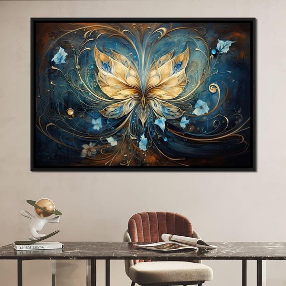 Azure Abstractions On Golden Palette Cole Williams Butterfly Art Blue Decor Abstract Home Decor Nature Inspired By Nichecanvas