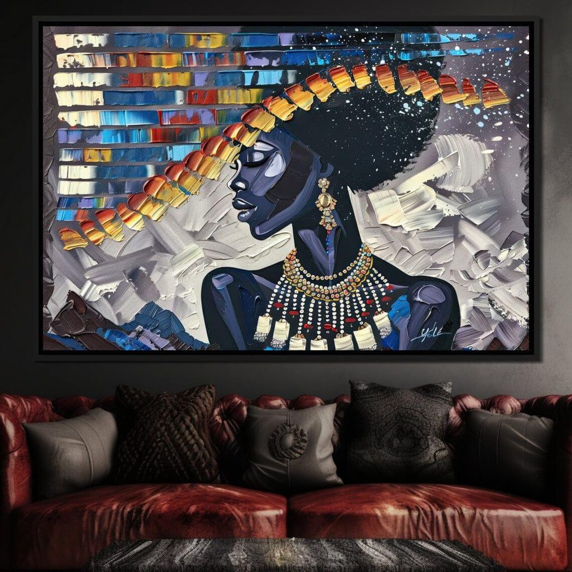 Starry Night Afro Woman Blue Palette Knife Portrait Wall Art - Image 2