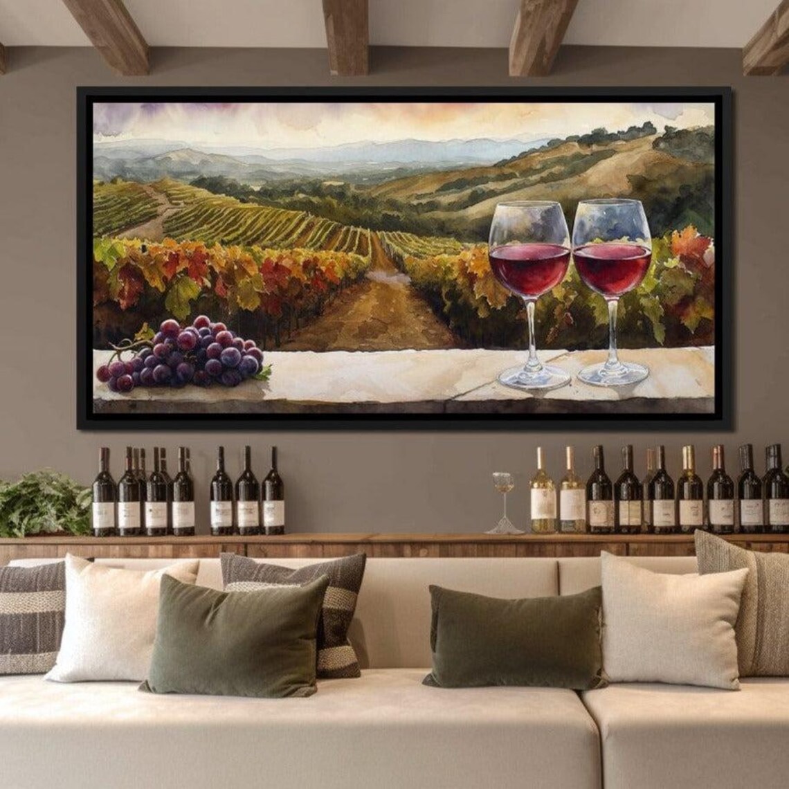 Vineyard Hills Wine Glasses Watercolor Wine Country Landscape Poster - Image 4