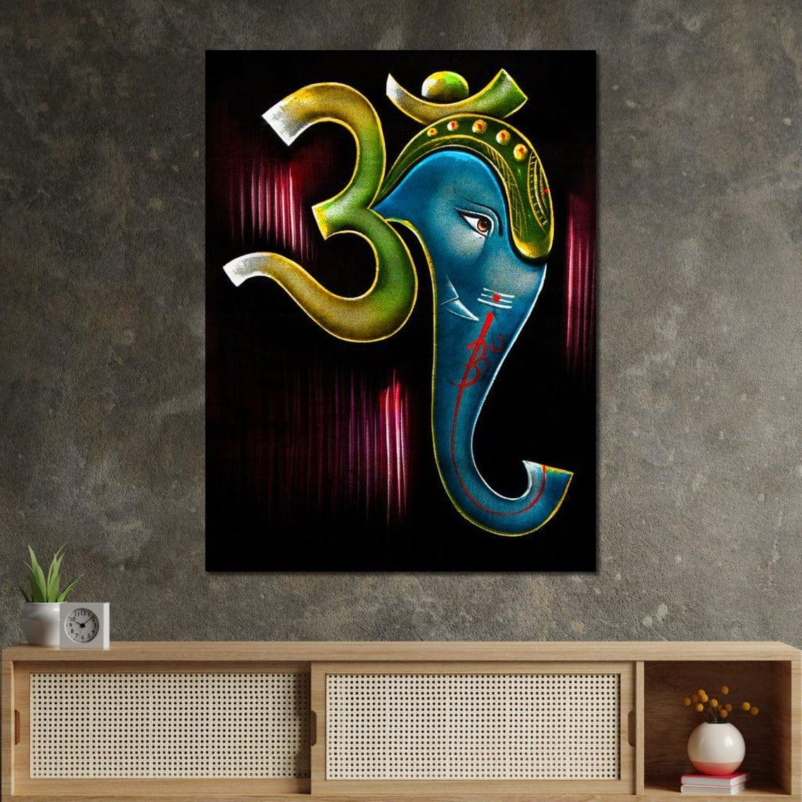 Ganesh Diwali Hindu Wall Art Festival Decor Ganesha Oil Painting Spiritual Artwork Colorful Indian Culture By Nichecanvas - Image 3