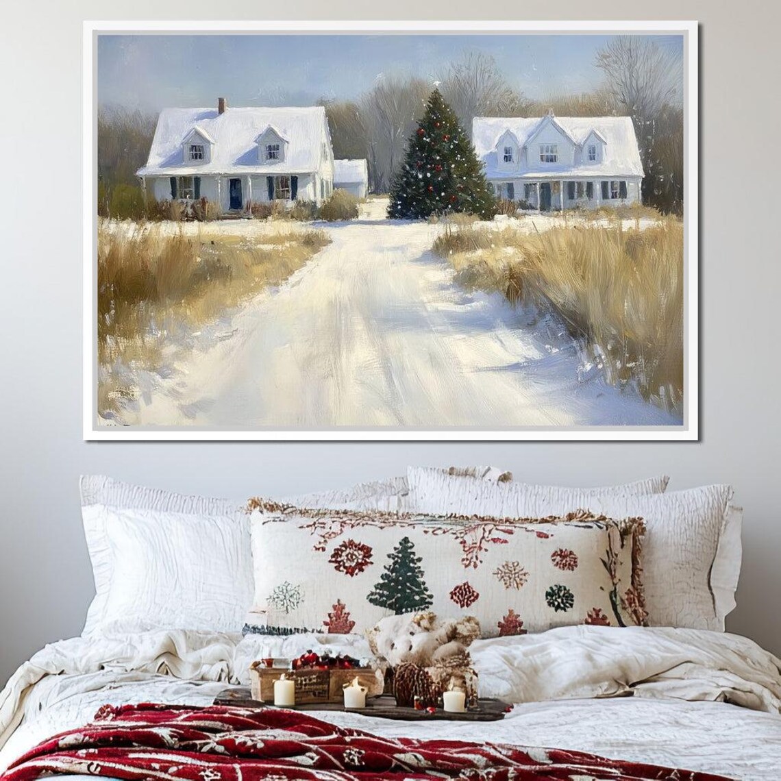 Snowy Winter Homestead White Farmhouse Christmas Tree Lane Poster - Image 4