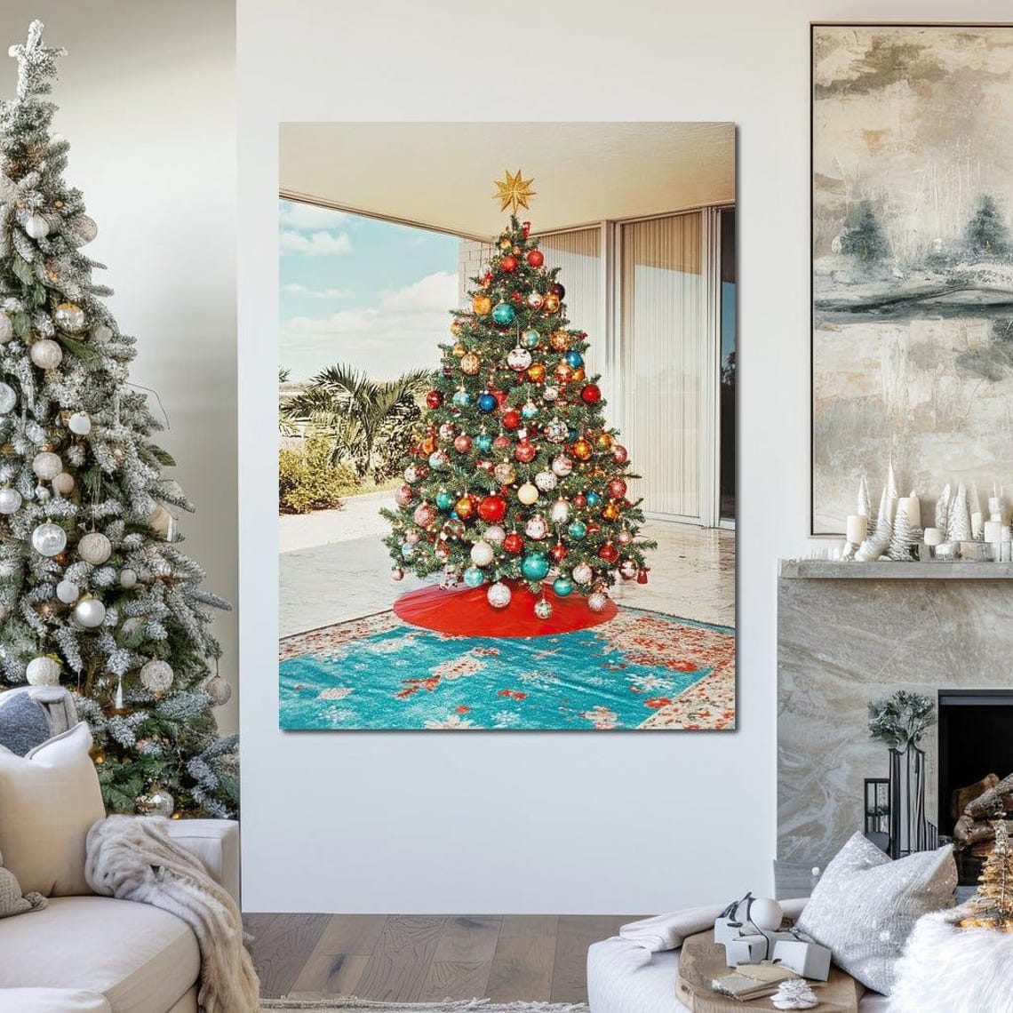 Colorful Christmas Tree By The Window Tropical Patio View Poster - Image 2