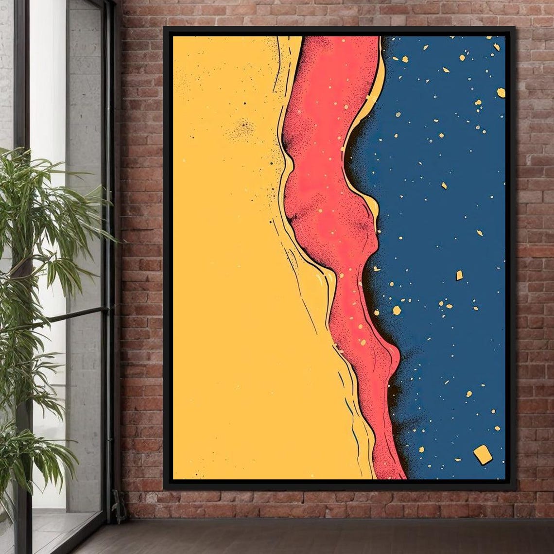 Bold Abstract Pop Art Yellow Red Navy Flowing Colors Wall Art Poster