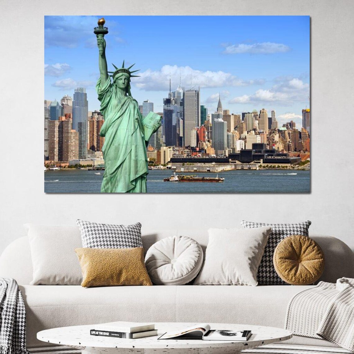 New York City Statue Of Liberty Manhattan Skyline Harbor View Poster - Image 3